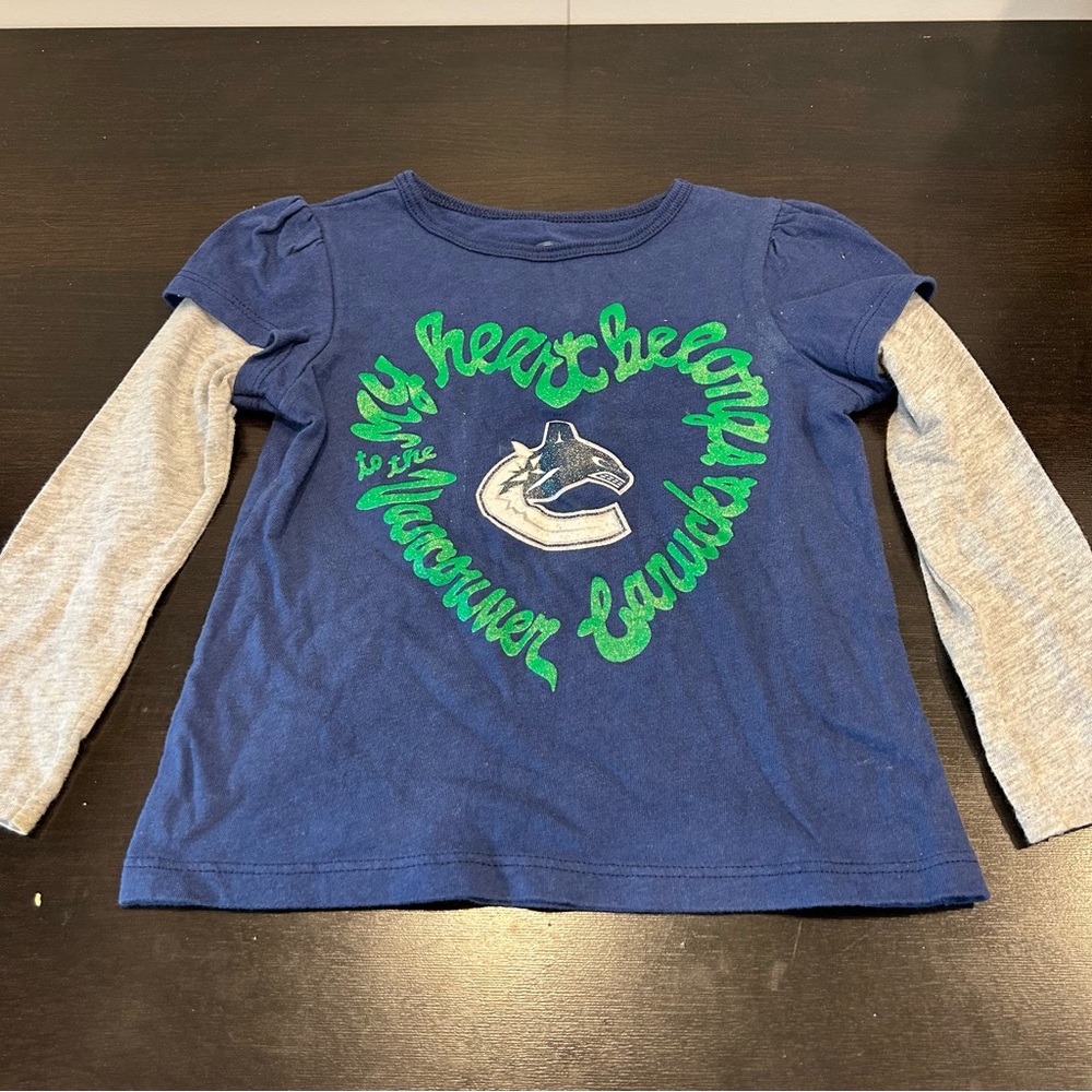 NHL Vancouver Canucks Hockey Little Girls Layered Long Sleeve Tee Shirt Blue